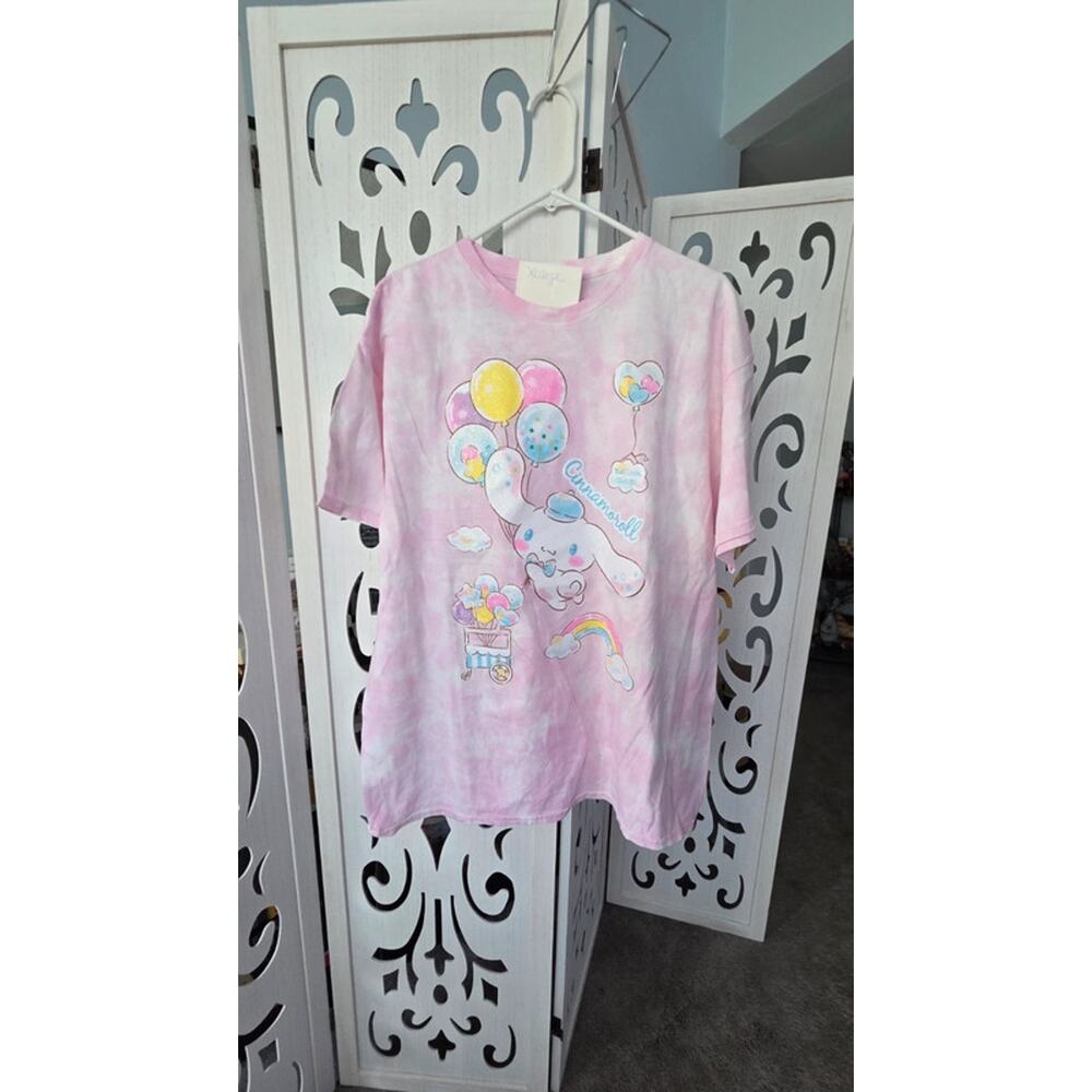 Sanrio Cinnamoroll Balloon Graphic Tee Pink Tie Dye Shirt XL Cotton Cute nwot